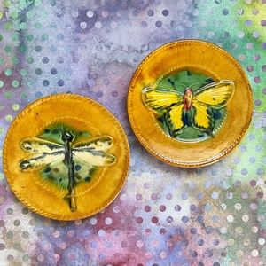 VINTAGE DEPARTMENT 56 Pair Ceramic Dragonfly and Butterfly Hanging Mini Dishes